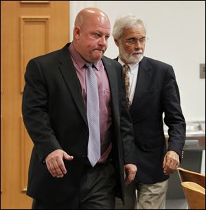 P.J. Kapfhammer, left, with attorney Jon Richardson, was found guilty of disorderly conduct in Maumee Municipal Court Monday. 