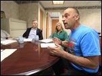  Oregon Mayor Mike Seferian speaks as developers of the Oregon Clean Energy Project give an update on the planning of a natural gas-fired electricity generation plant during a meeting in his office today. Listening, from left are; Bill Siderewicz and Bill Martin managing partners of North America Project Development, LLC, and Lindsay Myers, Executive Director of Oregon Economic Development Foundation.