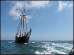  A tall ship, a replica of the vessels that historically carried millions of emigrants from Ireland, sails into Dublin port last month. The ship was participating in 'The Gathering,' a yearlong tourism initiative to boost Ireland's economy by luring people with Irish roots.