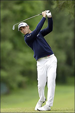Billy Horschel tees off on the eighth hole. He is in a share for the lead after hitting all 18 greens in regulation.
