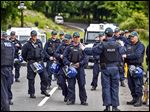  Riot police drill near the Lough Erne resort in Northern Ireland. Security preparations were under way Sunday for the G8 summit that starts today.