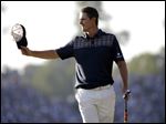  Justin Rose reacts after a putt on the 18th hole at the U.S. Open. He shot a 70 in the final round to win his first major championship.