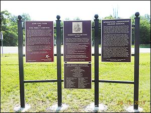 Historical markers designate a former family farm, the Old King Farm in Delta, which was a station on the Underground Railroad. These markers were erected this week and sit in a parking lot overlooking the King family cemetery in Delta, Ohio