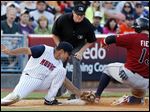  Lehigh Valley's Josh Fields (13)  steals third base against Toledo Mud Hens third baseman Mike Cervenak.
