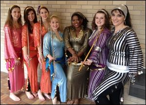 The Aegela Dance Troupe, from left: Deb Wilson-Bard of Petersburg, Mich., Tina Heebsh of Toledo, Kendra Scarlavai of Rossford, Carrie Conrad-Cannon of Sylvania, Cheryl Johnson of Holland, Sandi Anderson of Toledo, and Laura Hansen of Holland. 