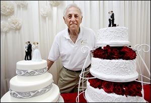 Charles Feder, owner of Rossmoor Pastries in Signal Hill, Calif., shows cakes designed for gay and lesbian wedding couples. In the next year, 37,000 same-sex couples are expected to wed in California.