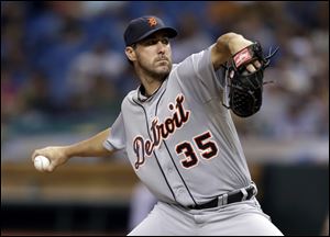 Detroit Tigers starting pitcher Justin Verlander delivers to the Tampa Bay Rays during the fourth inning.