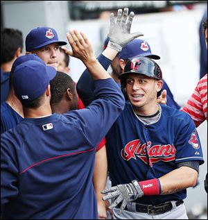 The Indians' Asdrubal Cabrera is all smiles after scoring what proved to be the game-winning run on Nick Swisher's hit in the eighth inning in Chicago on Saturday.