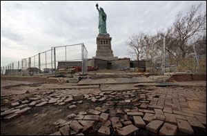 Parts of the brick walkway of Liberty Island that were damaged in Superstorm Sandy are shown in this November, 2012 photo.