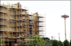 Scaffolding is on the side of Hollywood Casino where construction is being done on July 9, 2013.