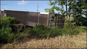 One of the train cars which derailed near Bryan, Ohio.