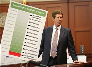 Defense counsel Mark O'Mara holds up a chart during closing arguments in the trial.