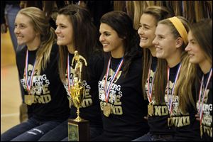 The Perrysburg High School Girls Soccer Team poses for a picture after a pep rally at Perrysburg High School in November, 2012.