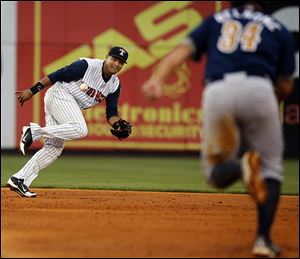 Mud Hens shortstop Argenis Diaz can't make the play against Durham in the fourth inning Wednesday at Fifth Third Field.