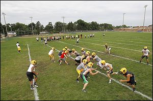 Northview players work on drills Monday afternoon on the first day of practice.