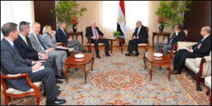 Egypt's nterim Vice President Mohamed Elbaradei, center right, meeting with U.S. senators John McCain, center left, and Lindsey Graham, fifth from left, with U.S. Ambassador to Egypt Anne Patterson, fourth from left, in Cairo, Egypt, Tuesday.
