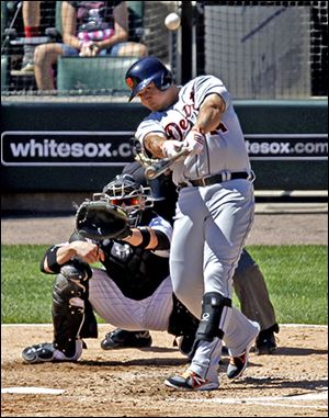 Detroit's Miguel Cabrera hits a three-run home run in the third inning. Cabrera has 38 home runs and 114 RBIs.