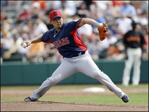 Daisuke Matsuzaka pitches for the Cleveland Indians during spring training in Arizona.