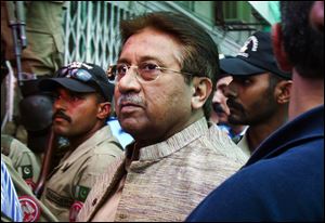 Pakistan's former President and military ruler Pervez Musharraf arrives at an anti-terrorism court in Islamabad, Pakistan, in April.