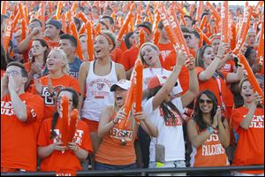  Bowling Green State University football fans cheer before the  game against Tulsa.