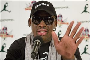 Former NBA basketball player Dennis Rodman speaks to the media during a news conference in New York, today  just days after returning from his second trip to visit North Korean leader Kim Jong Un.