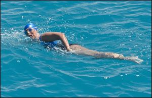 Diana Nyad, swims towards the completion of her 111-mile trek from Cuba to the Florida Keys on Sept. 2.