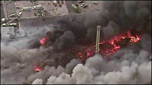 This image from aerial video shows a raging fire in Seaside Park, N.J. on Thursday.
