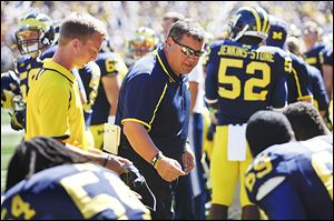 Brady Hoke, talking to his team on Saturday, put the Wolverines through a practice on Sunday after a lackluster effort in their win over Akron.
