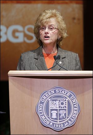 Mary Ellen Mazey, president of Bowling Green State University, gives her 2013 State of the University address Tuesday in the Donnell Theatre at the Wolfe Center for the Arts in Bowling Green.