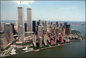 Twin towers of the World Trade Center in New York City before their destruction in 2001.