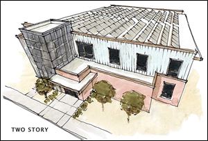 An architect’s rendering of a building that Hull & Associates plans to build on Erie Street, next to the Erie Street Market downtown. A rooftop solar array will generate part of the firm’s energy needs.