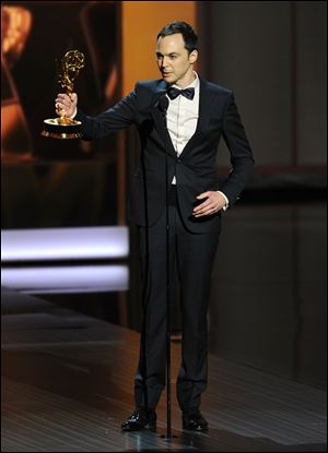 Jim Parsons accepts the award for outstanding lead actor in a comedy series for his role as nerd-genius Sheldon on ‘The Big Bang Theory.’