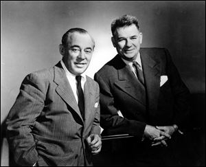 Composer Richard Rodgers, right, and lyricist Oscar Hammerstein II are shown in a 1956 photo.  