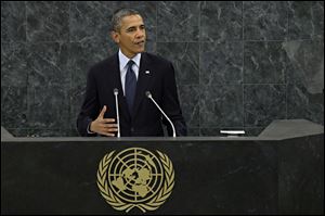 U.S. President Obama speaks during his address to the 68th Session of the United Nations General Assembly.