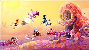 Screen shots from the fantasy adventure video game Rayman Legends, sequel to Rayman Origins.