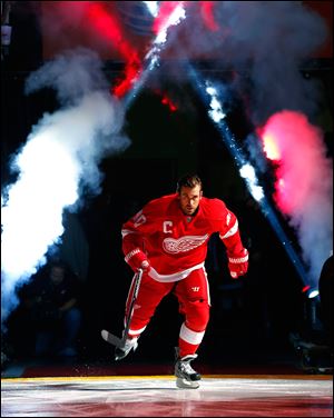 Detroit Red Wings' Henrik Zetterberg is introduced.