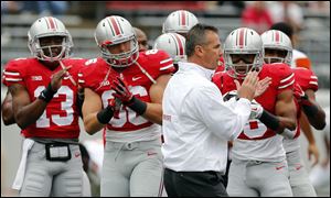 Ohio State head coach Urban Meyer fires up his team.