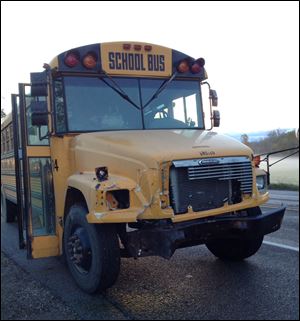 A look at the school bus involved in the accident with the pickup truck in Lenawee County. 