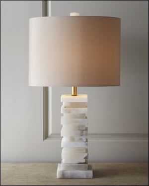 Horchow shows the John Richard Collection Stacked Stone Lamp, with stacked alabaster stones that are an interesting blend of natural materials and modern design.