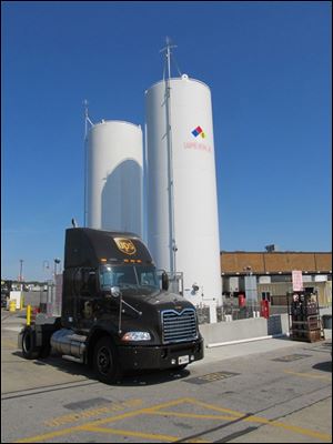 A UPS truck is parked and ready for fuel at a Liquified Natural Gas station. The shipping giant plans to build one at its Maumee cargo facility on Holland Road. 