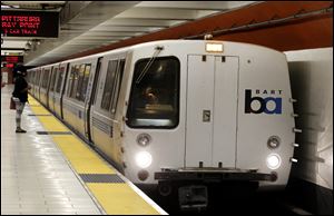A Bay Area Rapid Transit train arrives at a station earlier this week in Oakland, Calif.