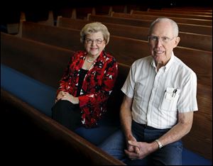 Jeanene Pifer, left, and Horace Huse at the Church of the Brethren.