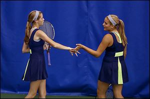 Notre Dame's Teagan McNamara, left, and Alicia Nahhas finished fourth in Division I doubles.
