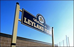 Jim Leyland's name adorns the sign outside of the former baseball field at the current Perrysburg Middle School, above. It is also on the new field that has been built at the high school.