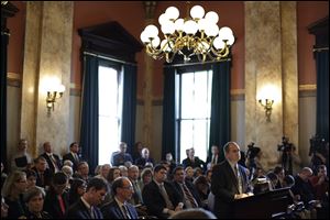 John McCarthy, the Ohio Medicaid director, speaks during the Controlling Board meeting on the Medicaid expansion proposal today in Columbus.