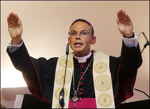 The Bishop of Limburg Franz-Peter Tebartz-van Elst speaks in Frankfurt, Germany in August.