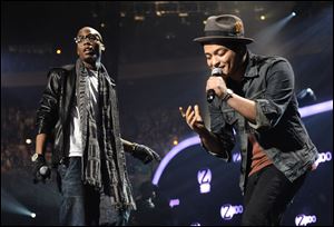 B.o.B, left, is happy that Mars is the halftime performer at Super Bowl XLVIII, especially if he gets an invite to join him onstage. Super Bowl XLVIII will take place Feb. 2 in East Rutherford, N.J.