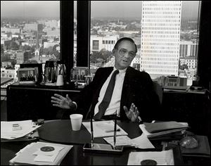 William Boeschenstein, in his office at the Fiberglas Tower in October, 1990, served as president and CEO of Owens Corning from 1971 to 1990.