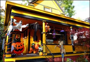 Home at 630 Acklin Avenue decorated for Halloween.