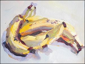 ‘Three Bananas’ and other paintings by Aaron Bivins will be at Laura’s Framing Place in Maumee beginning with a reception from 5 to 7:30 p.m. Friday. 